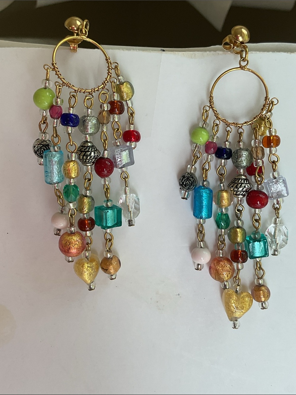 Vintage Boho chic art glass dangling earrings